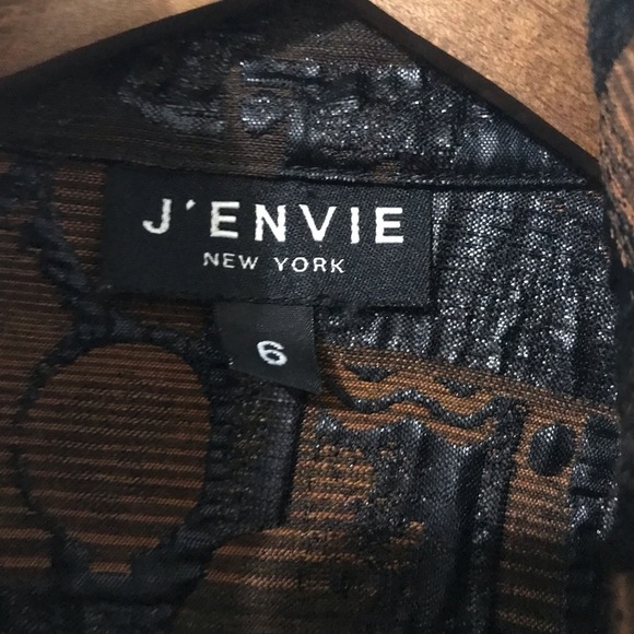 J’ENVIE New York Vintage Tan Metallic Black Textured Full Zip Blazer Jacket 6 - Picture 5 of 8